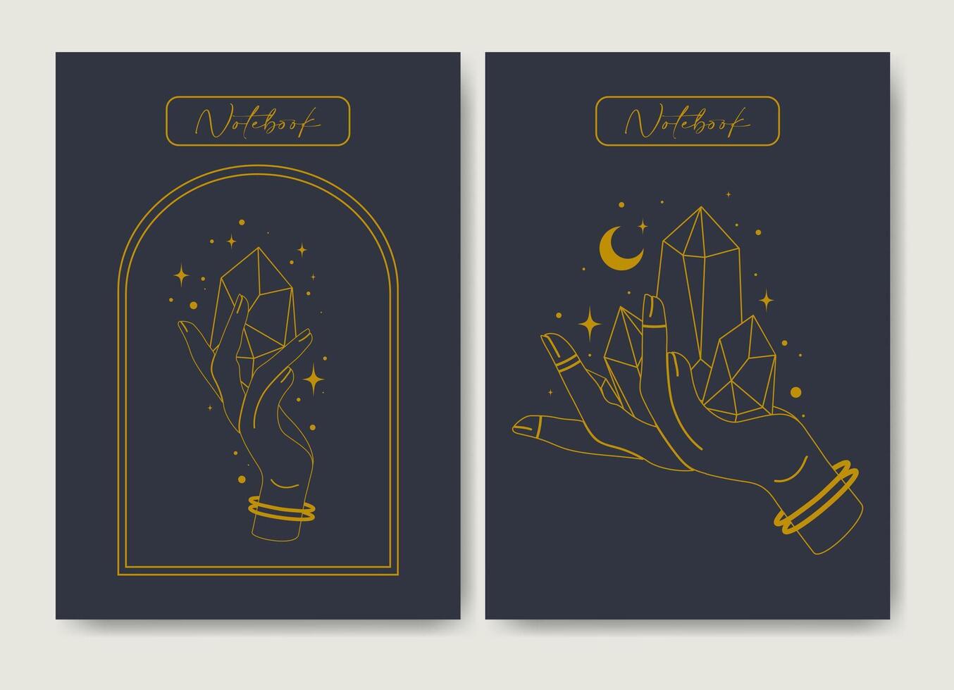 Notebook cover set for students. Diary cover page design esoteric witchcraft illustration vector