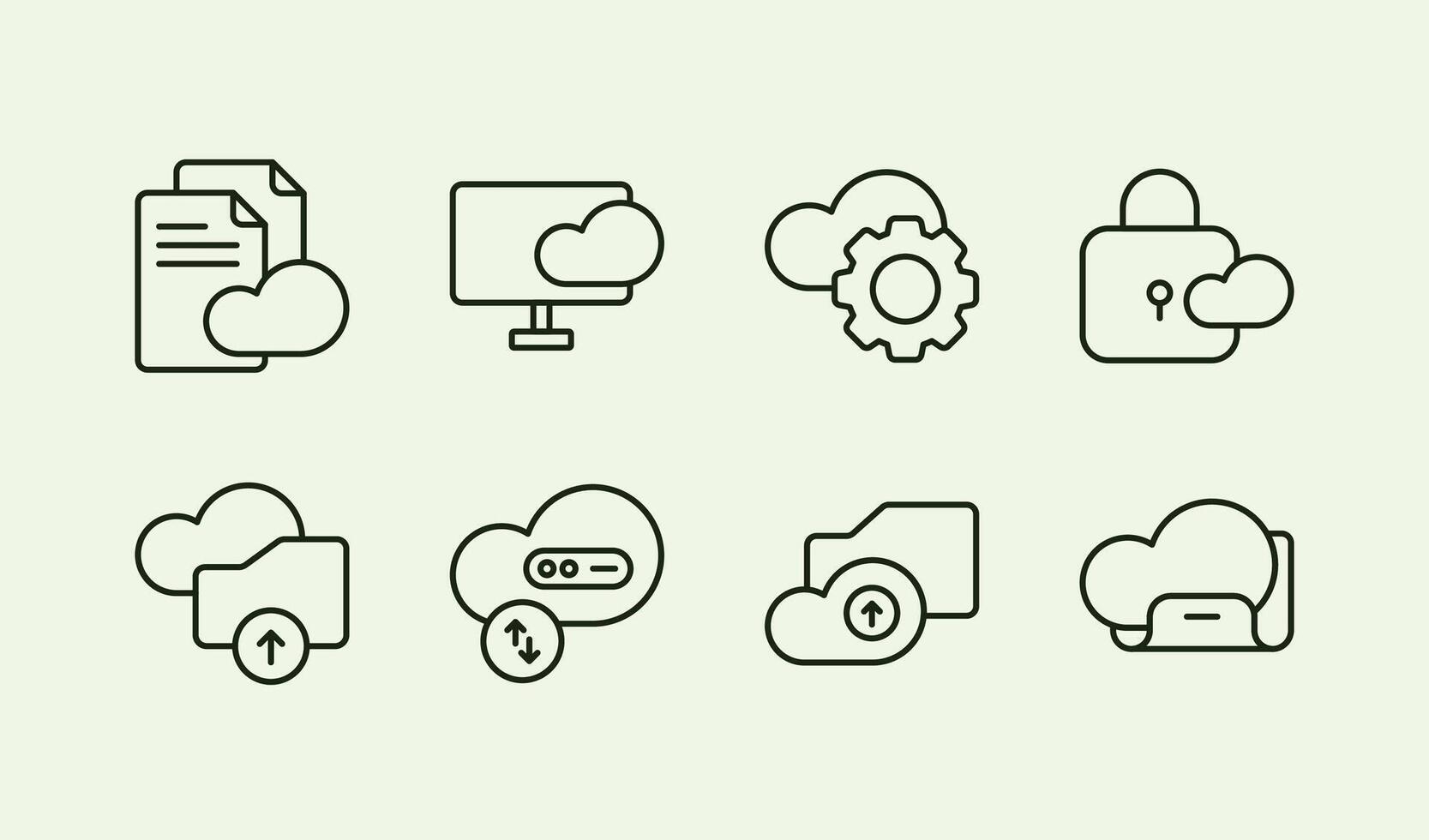 Simple cloud file management service presentation line icon illustration set design vector