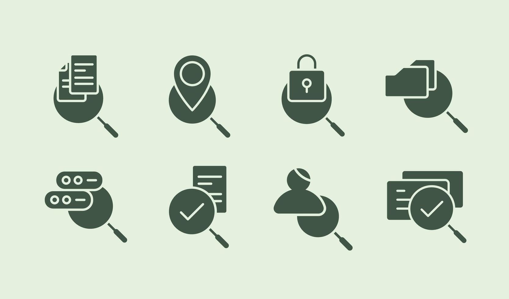 Service and document search and management presentation solid icon illustration set design vector