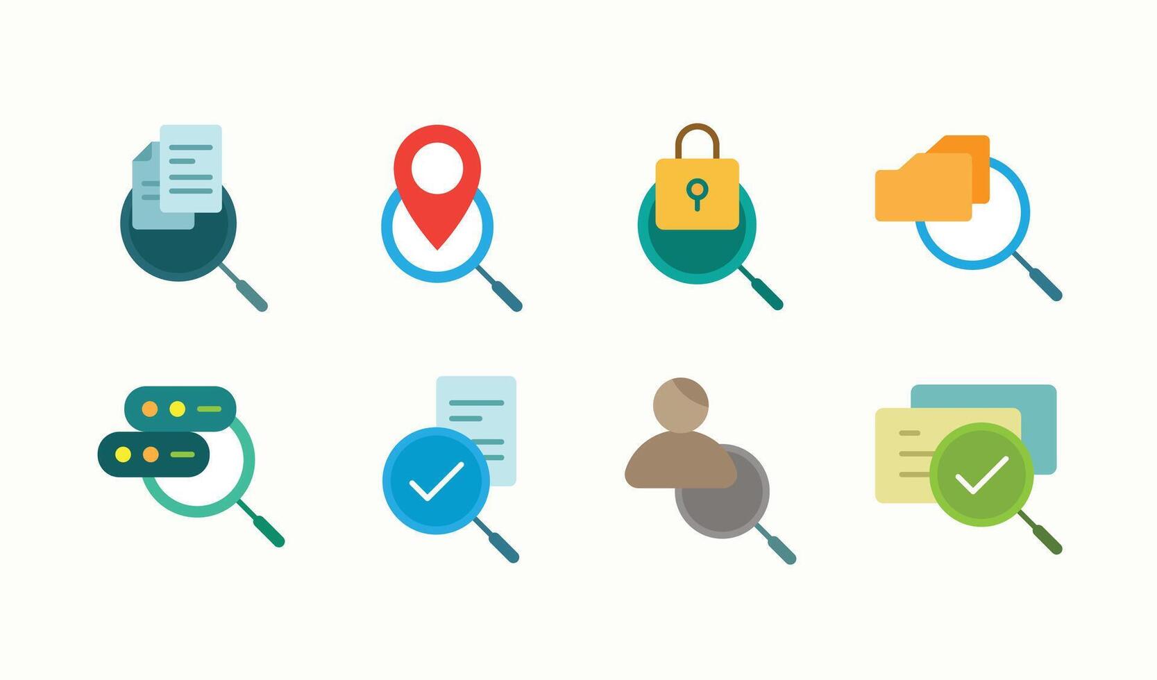 Simple office service and management search flat illustration set design vector