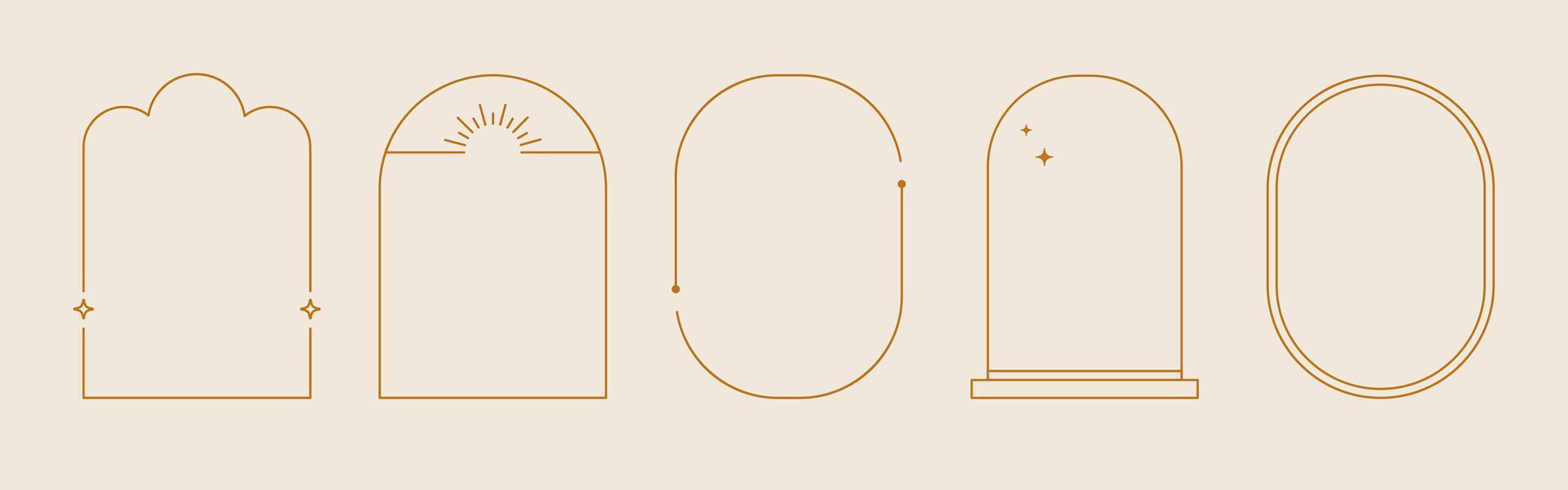 Line arch frame set. Minimal line style arch, oval shape boho frame element for badge, logo design. vector
