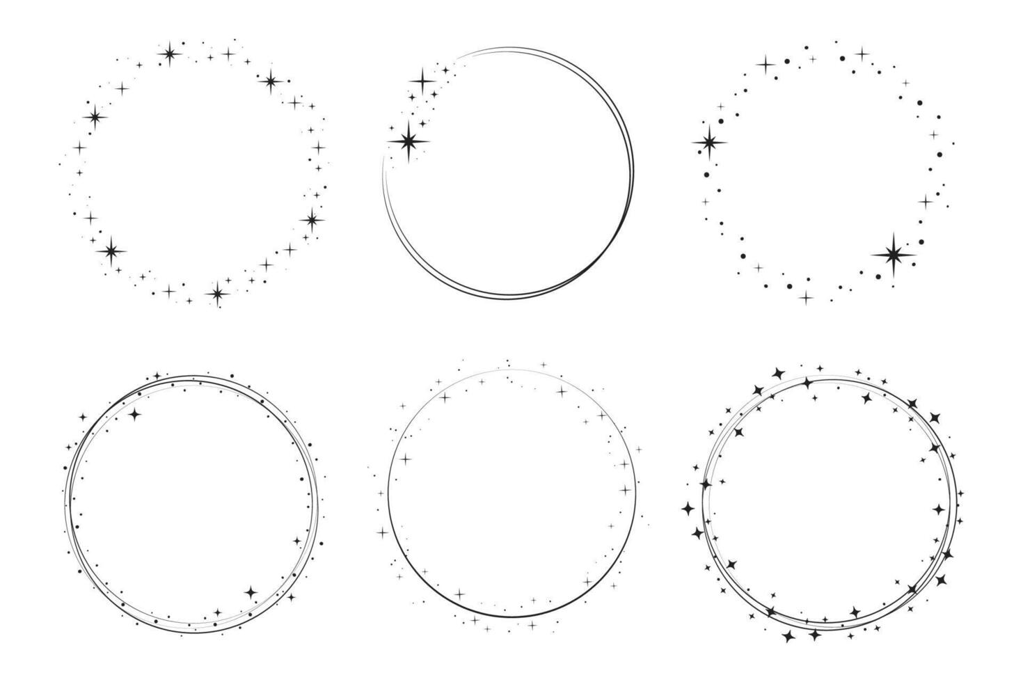 Star circle frame set. Wreath round vector