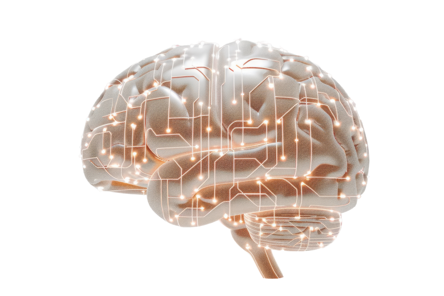 Human Brain with Circuitry and Glowing Lights png