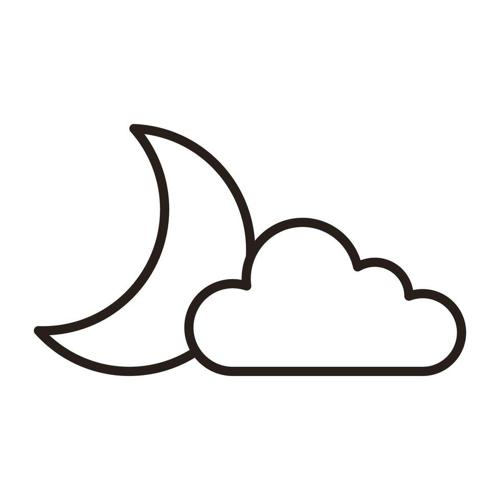 icon of crescent moon and cloud. Black outline. illustration isolated on white background vector