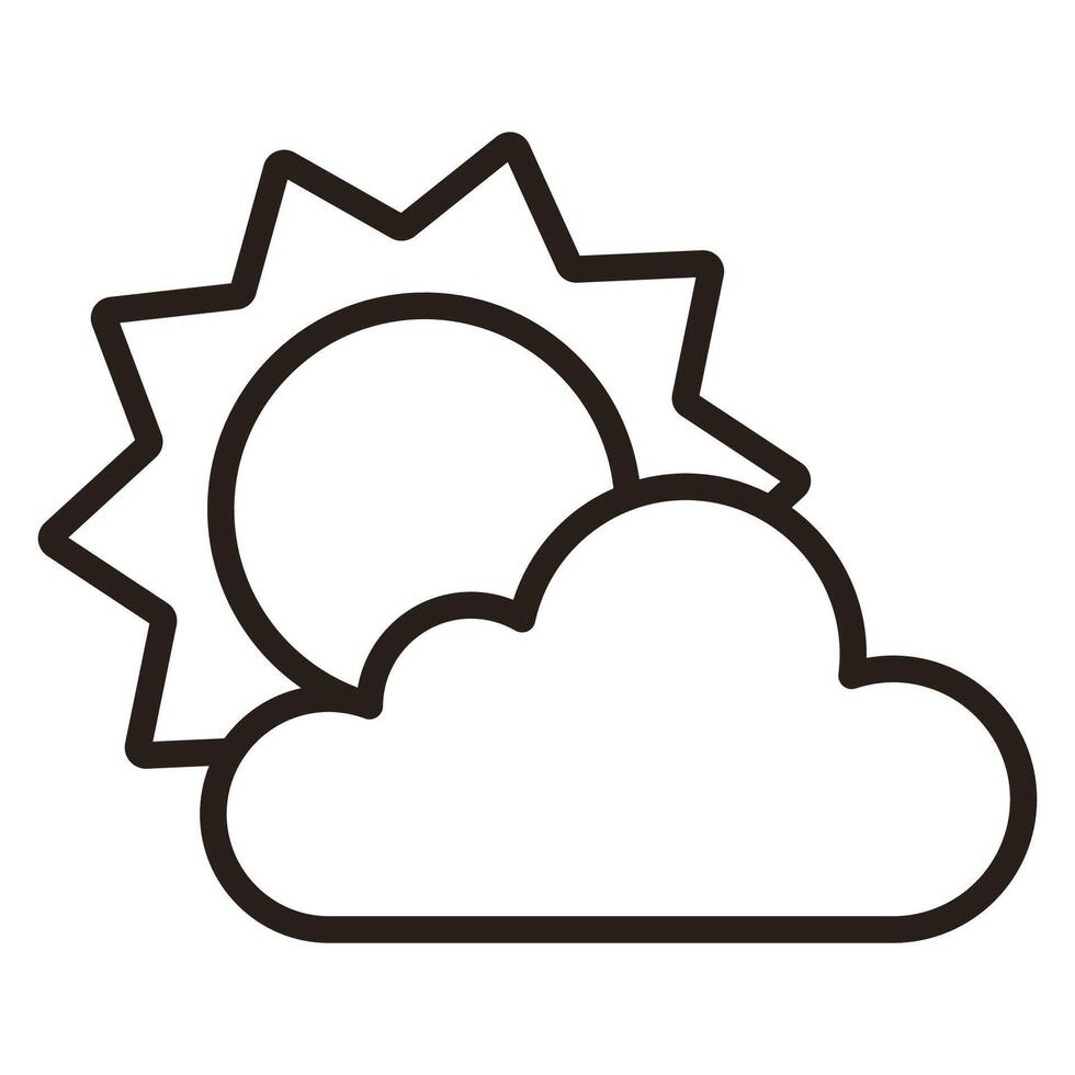 sun and cloud icon. Black outline. illustration isolated on white background vector