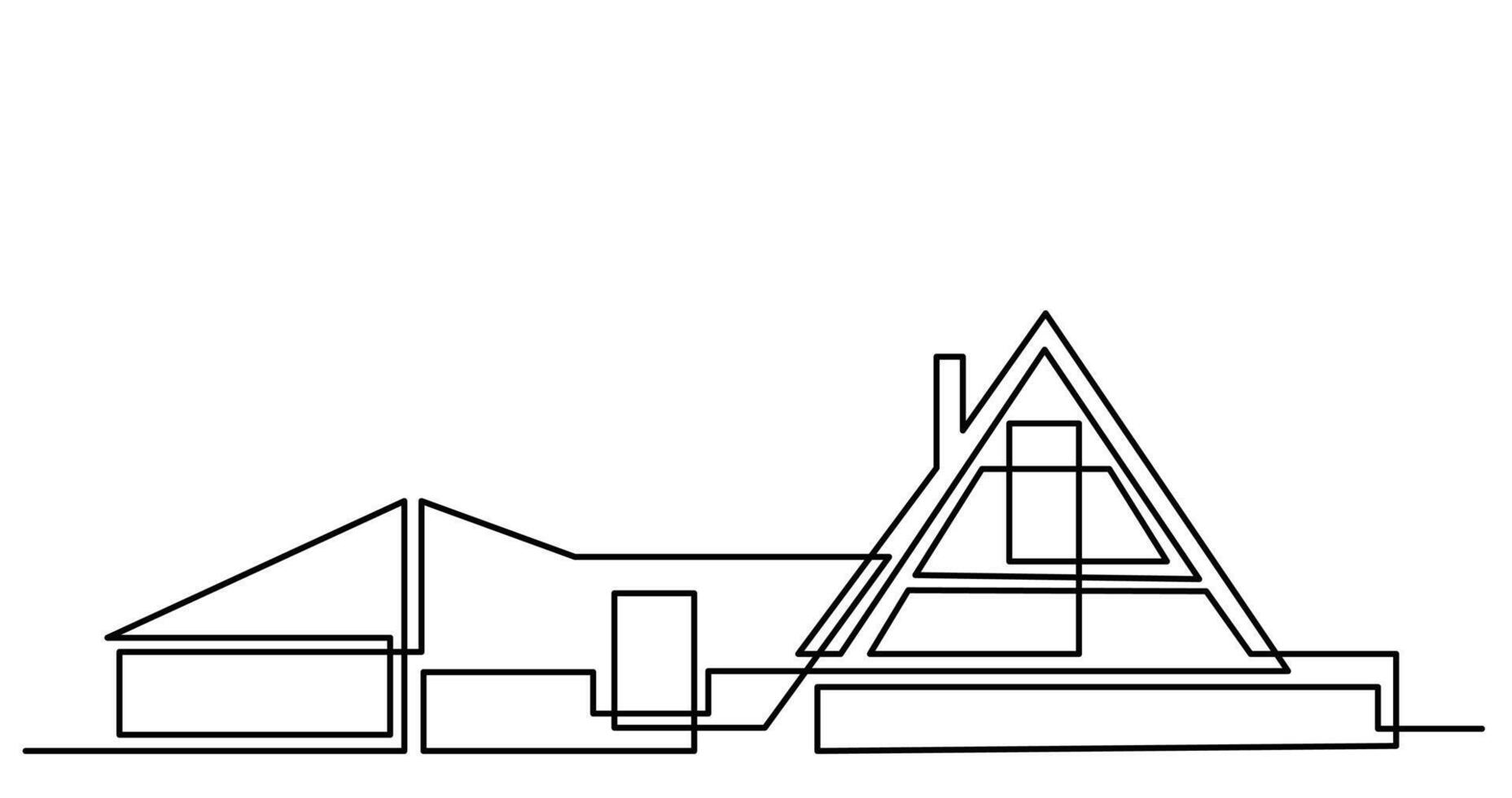 continuous line drawing of forest house as real estate home property concept vector