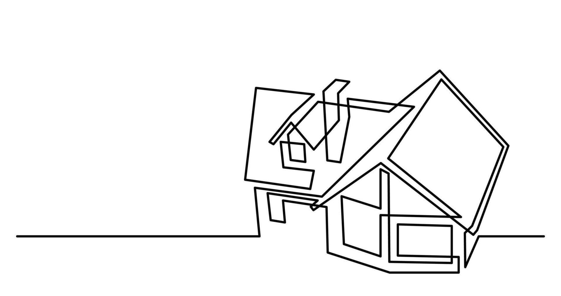 continuous line drawing of suburban house top view as real estate home property concept vector