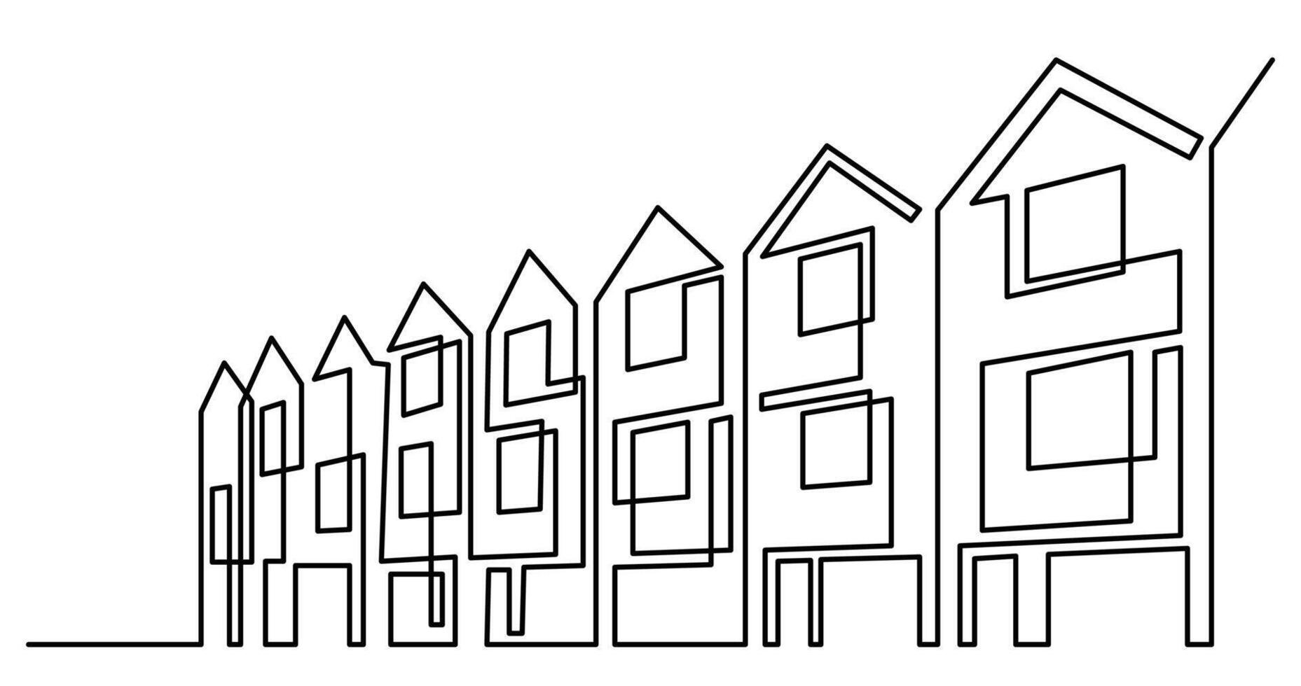 continuous line drawing of row of townhouses as real estate home property concept vector