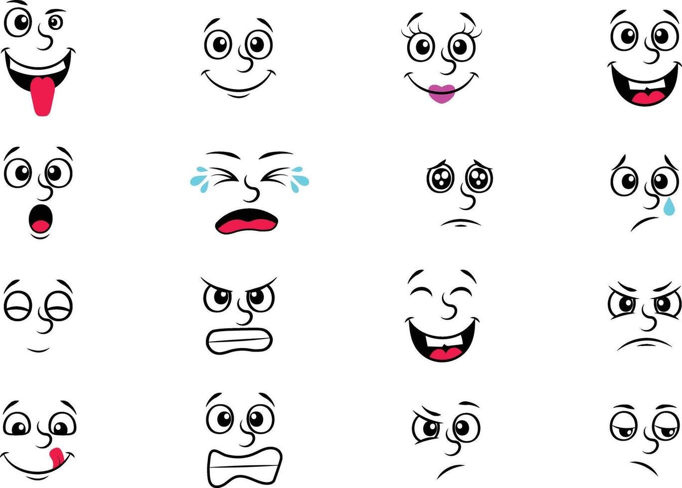 Cartoon Facial Expressions. Hand Drawn Illustrations vector