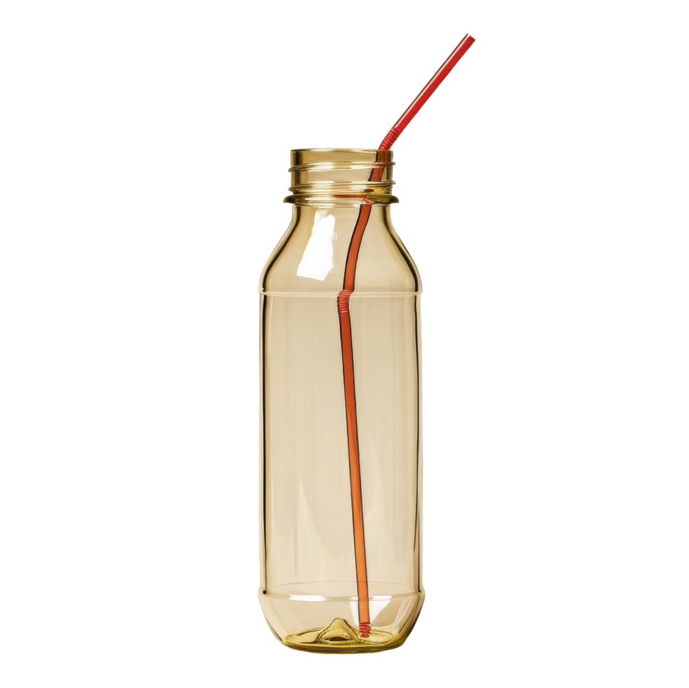Empty Glass Bottle with Straw png