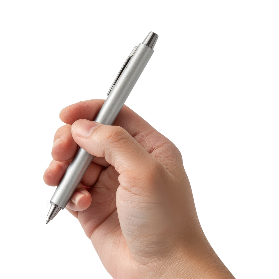 Hand Holding Silver Pen png