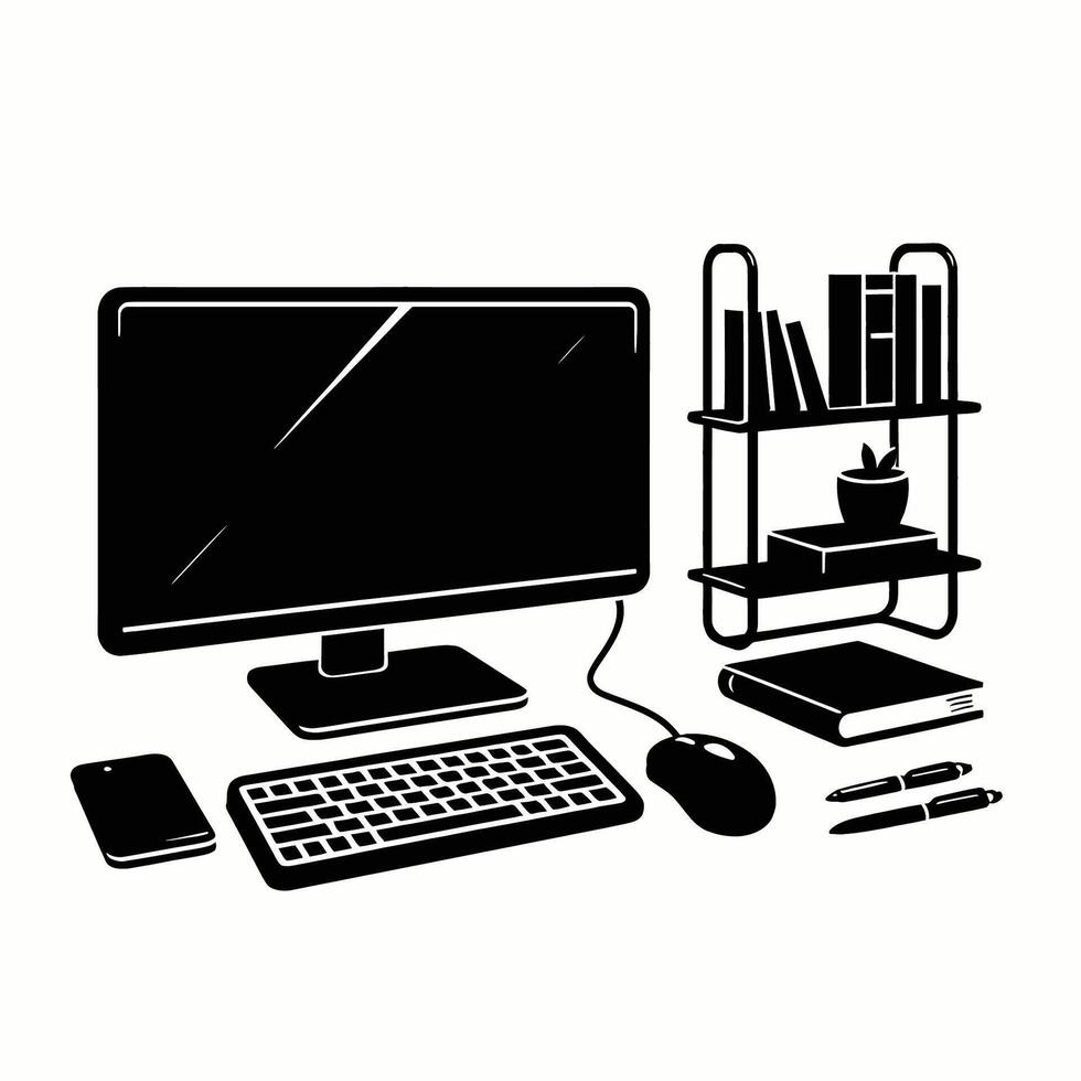 Computer desk with keyboard, mouse, and books vector