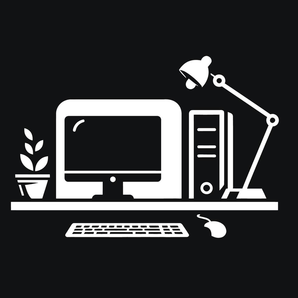 Computer desk with a lamp and keyboard vector