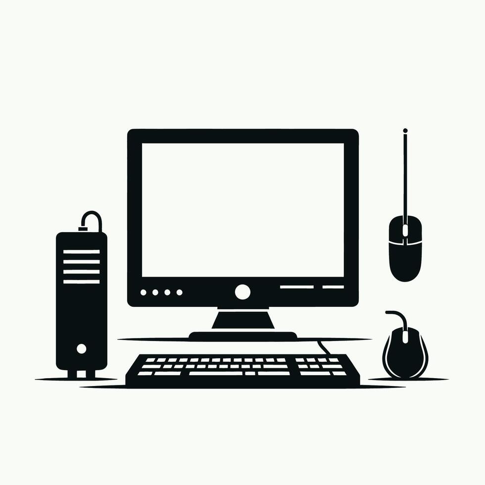 Computer monitor, keyboard, mouse and mouse on a white background vector