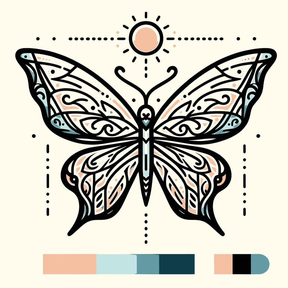 A butterfly with a sun on it vector