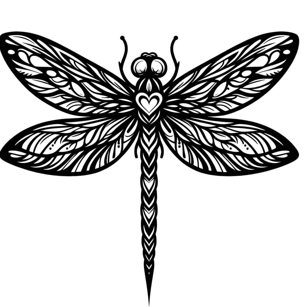 Dragonfly tattoo design with a heart vector