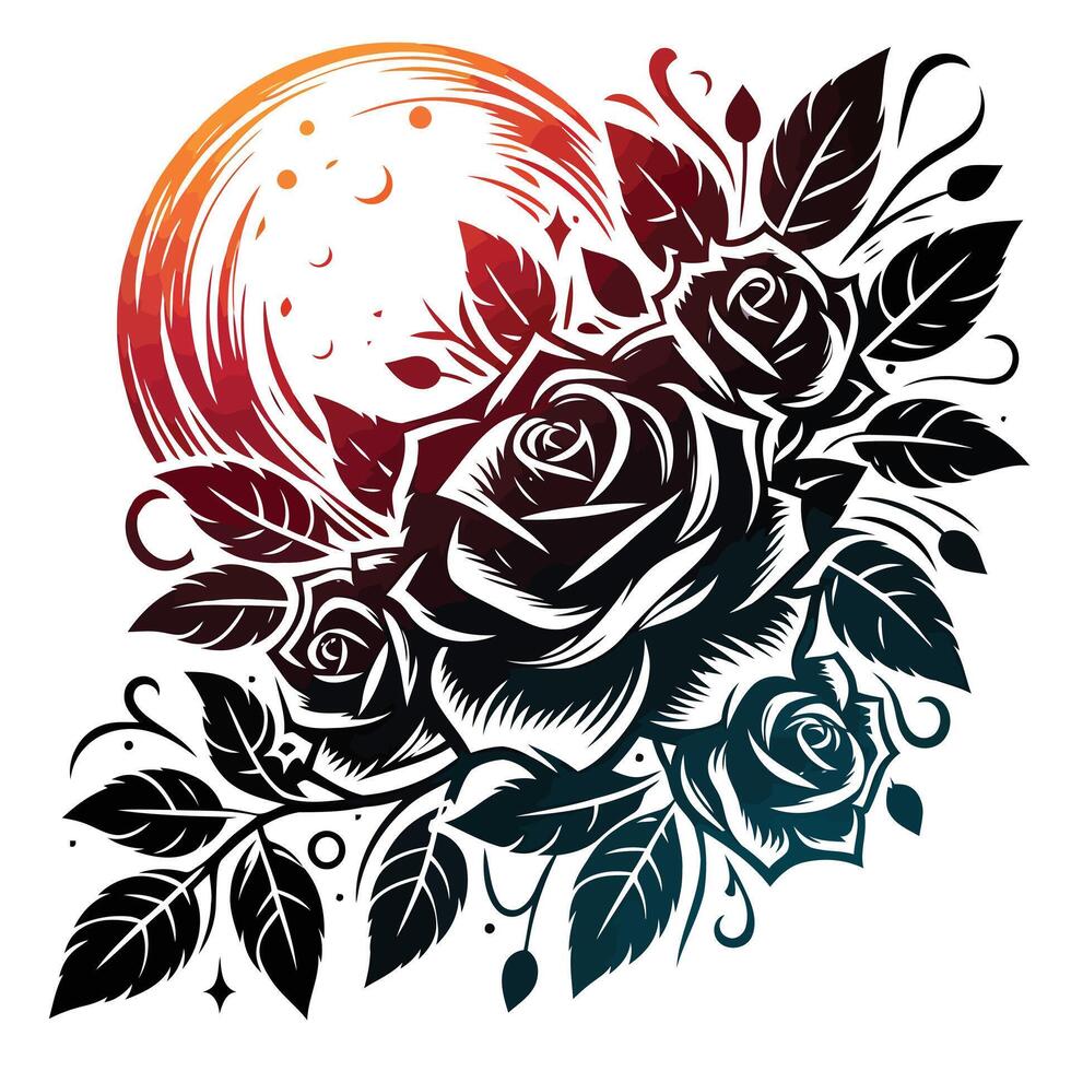 A rose and moon tattoo design vector