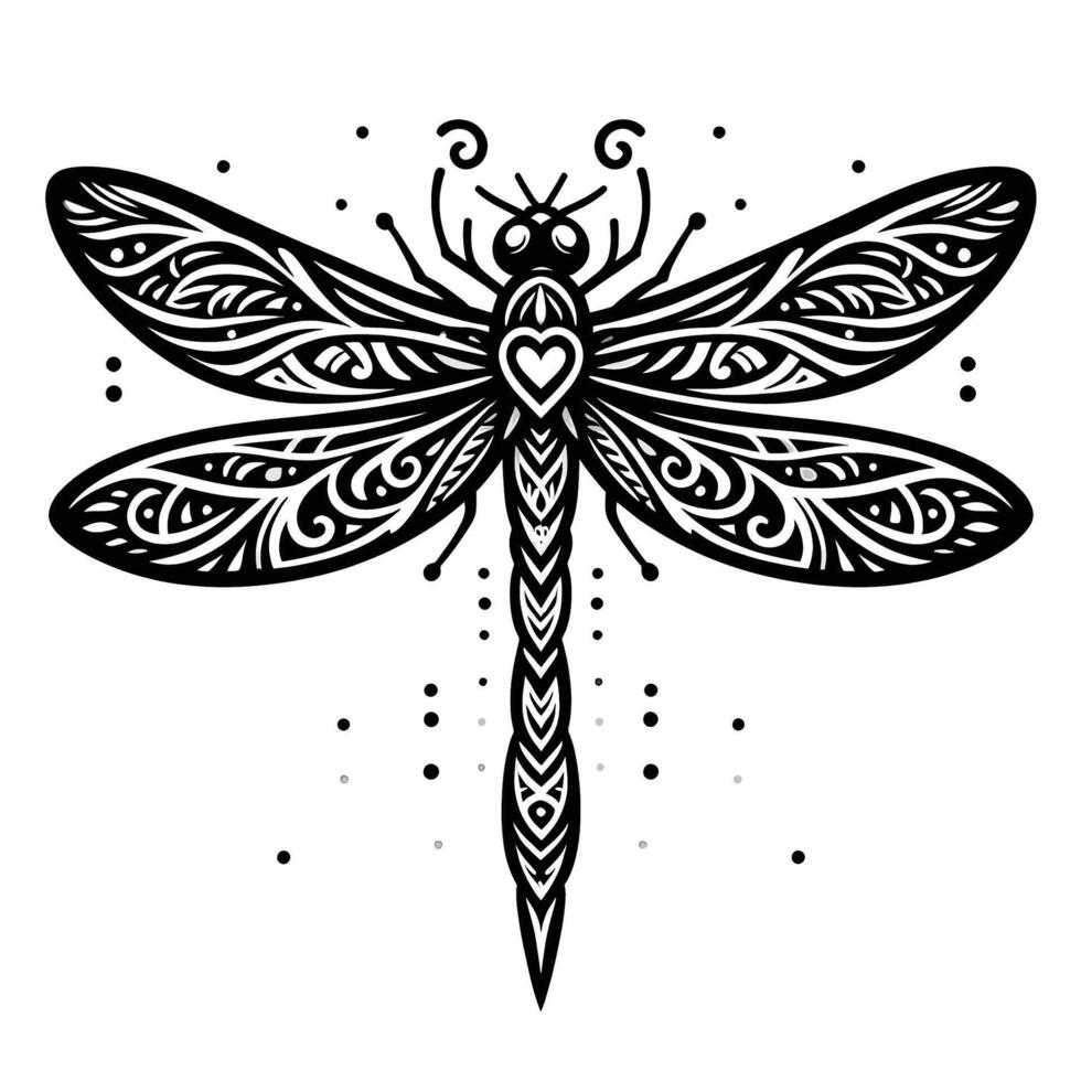 Dragonfly tattoo design with tribal pattern vector