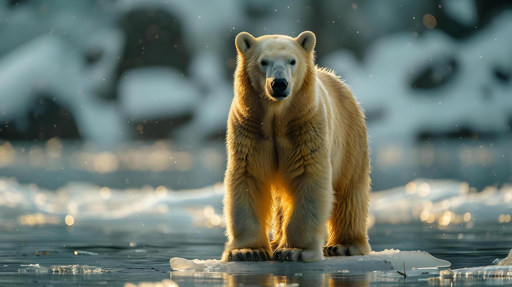 Polar Bear Standing on Ice Floe in Arctic Water - Realistic Wildlife Photography photo