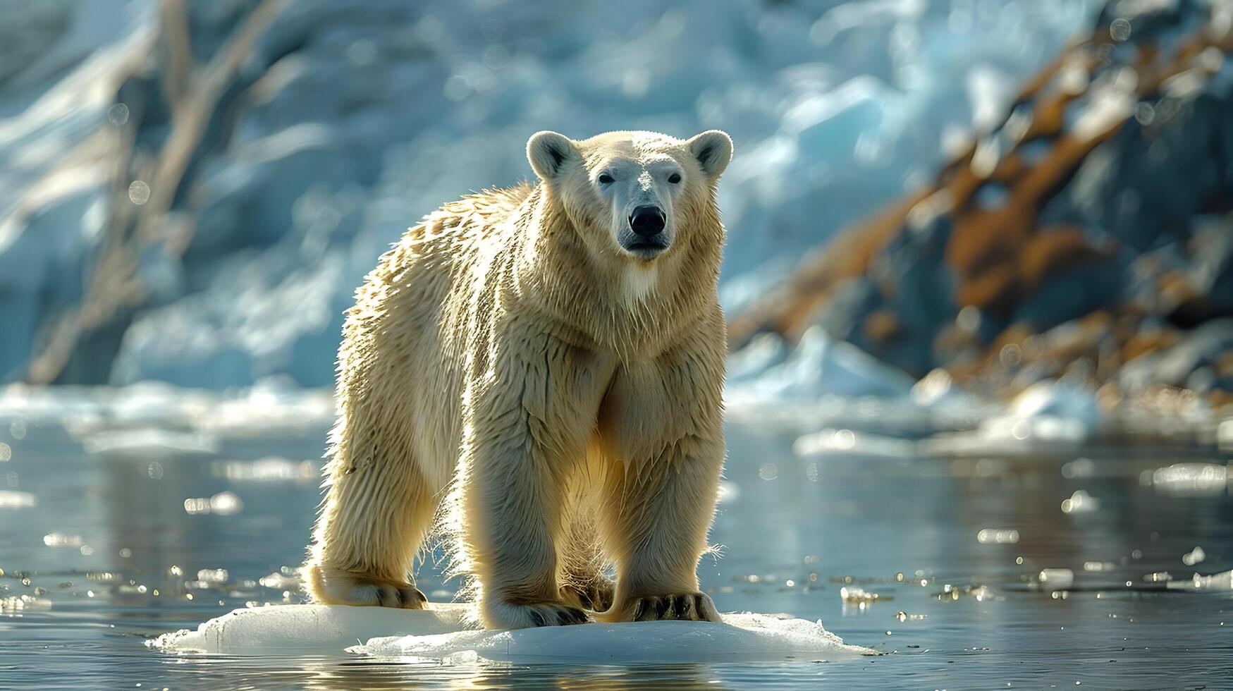 Polar Bear Standing on Ice Floe in Arctic Water - Realistic Photo
