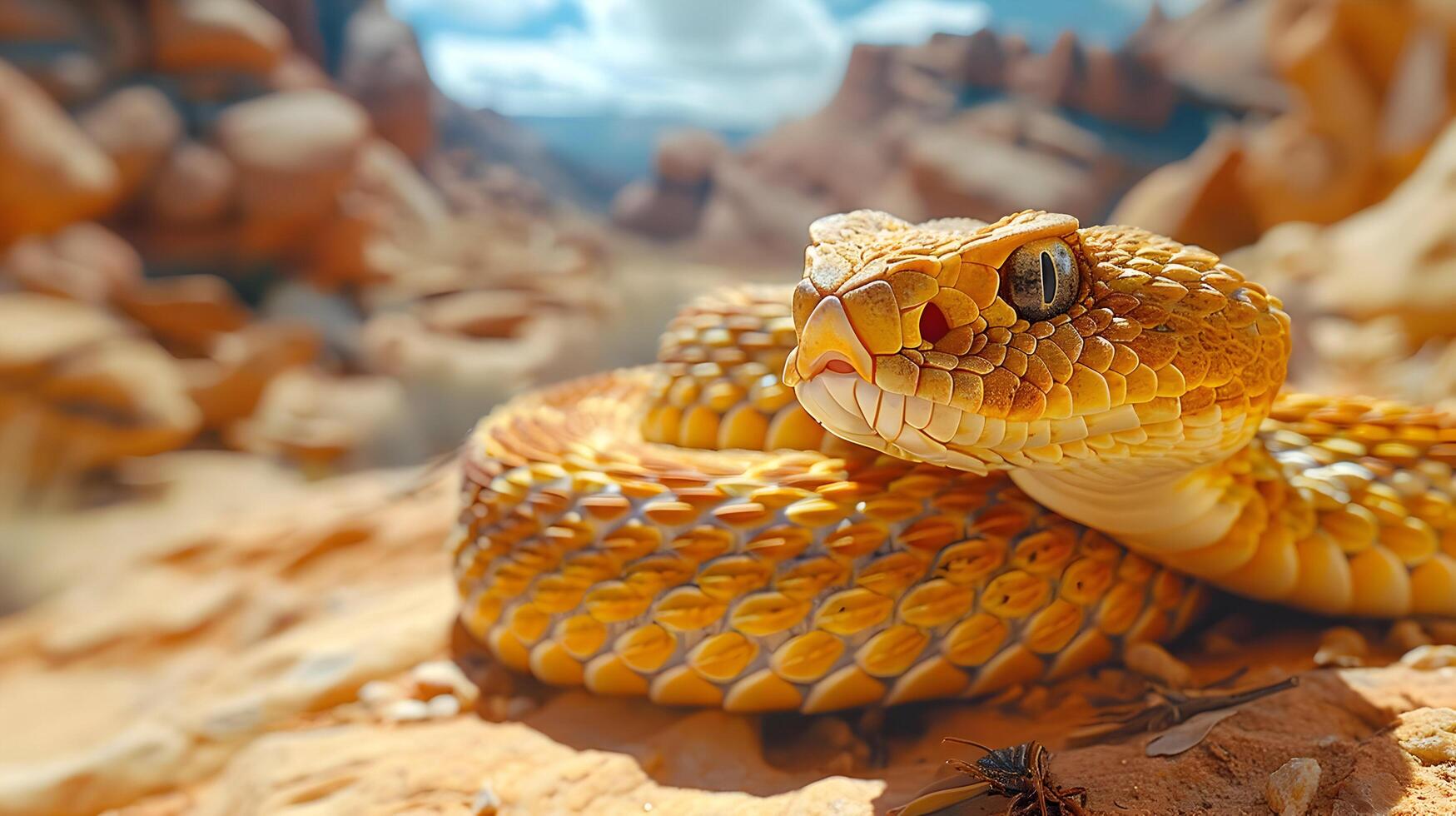 Close-up of a Yellow Snake in a Rocky Environment Realistic Image photo