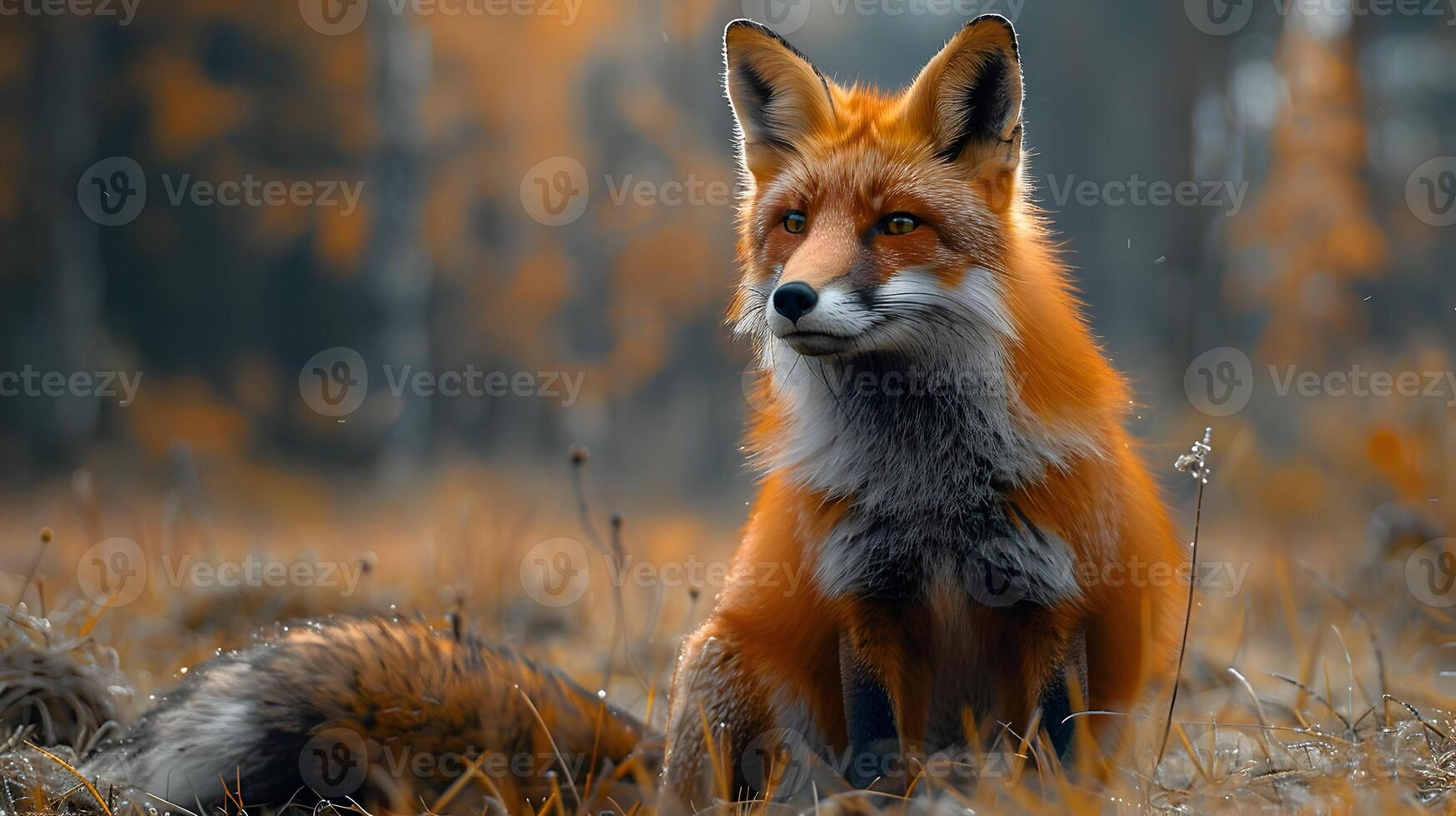 Red Fox Sitting in the Grass, Wildlife Photography photo