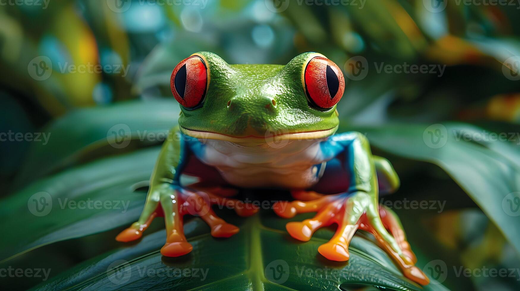 Red-Eyed Tree Frog on a Green Leaf - A Realistic Image photo