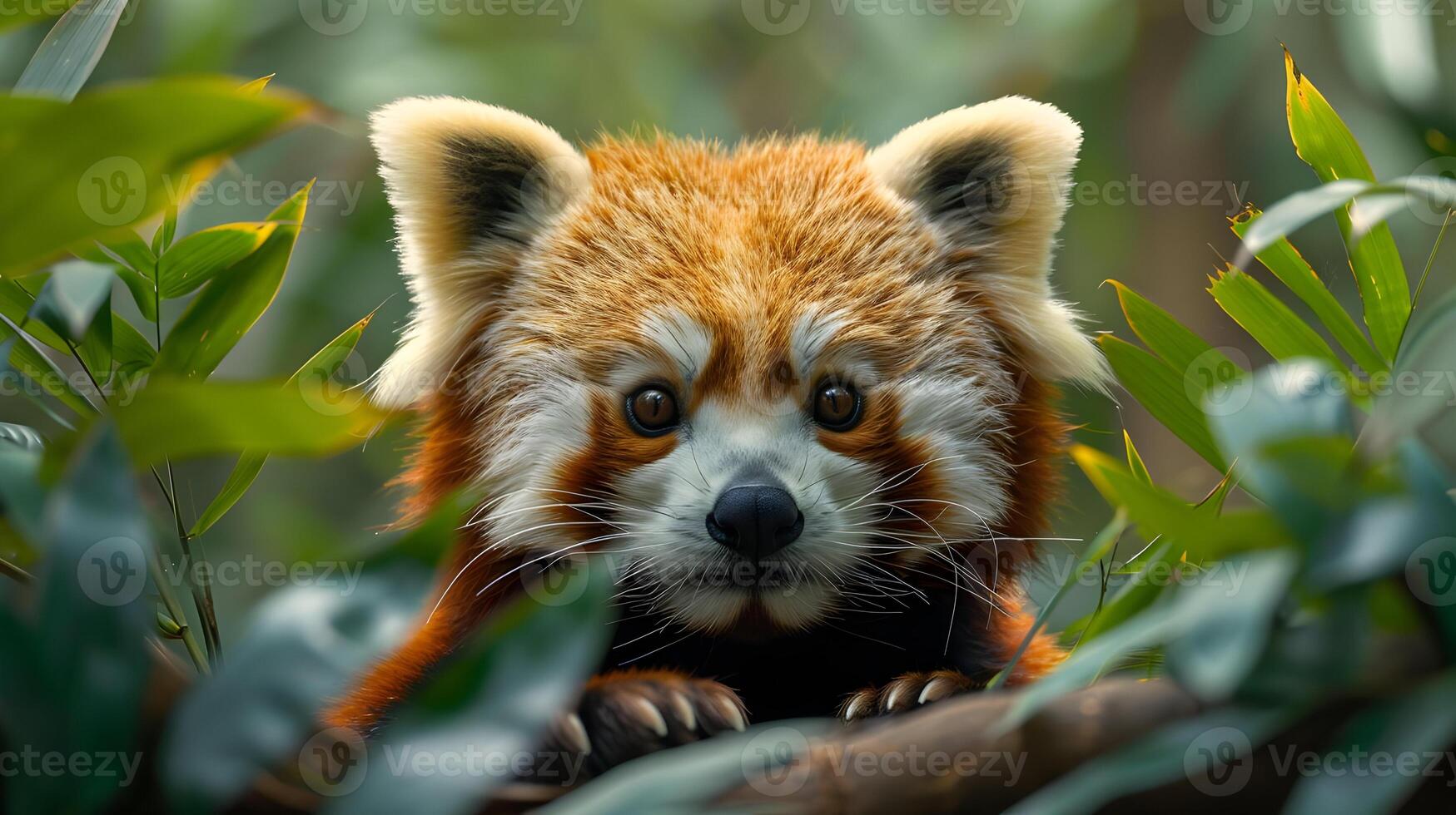 Red Panda Close-Up Portrait in Lush Greenery - Photo
