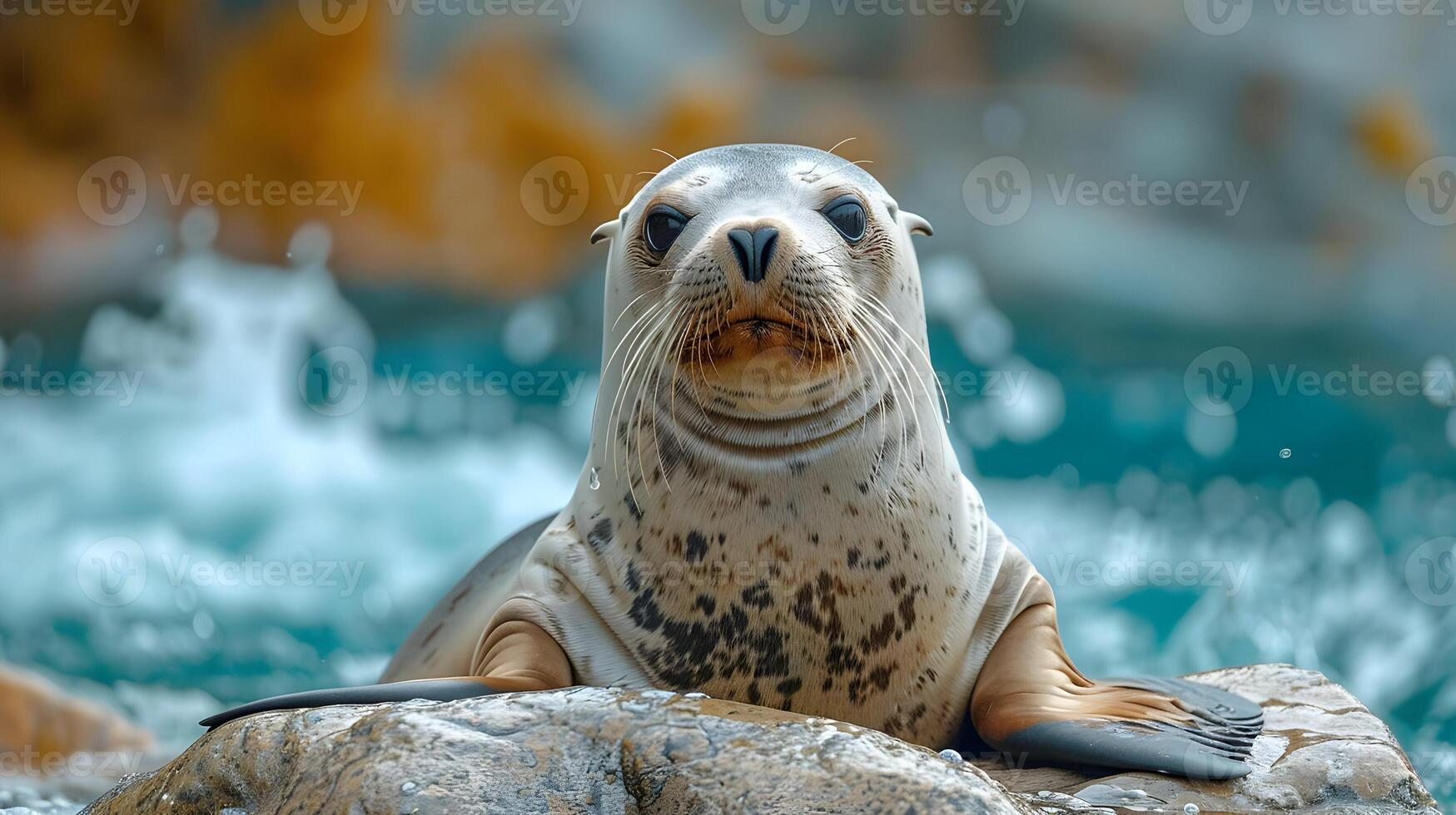 Close-up Photo of a Seal on a Rock with Water in the Background