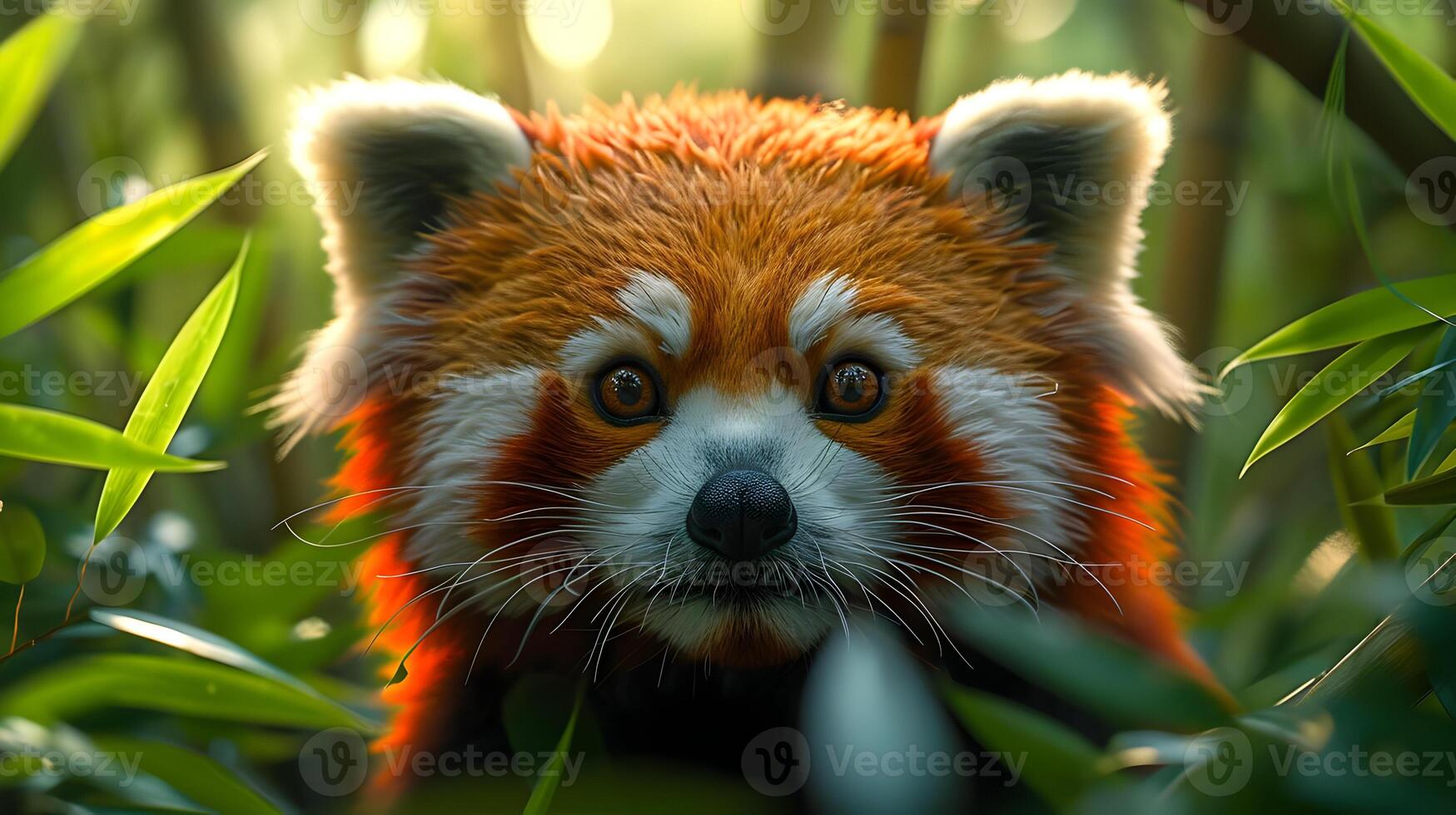 Closeup of a Red Panda in a Lush Green Forest photo