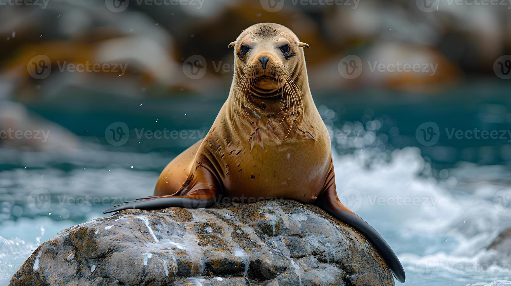 Sea Lion on Rock in the Ocean - Realistic Image photo
