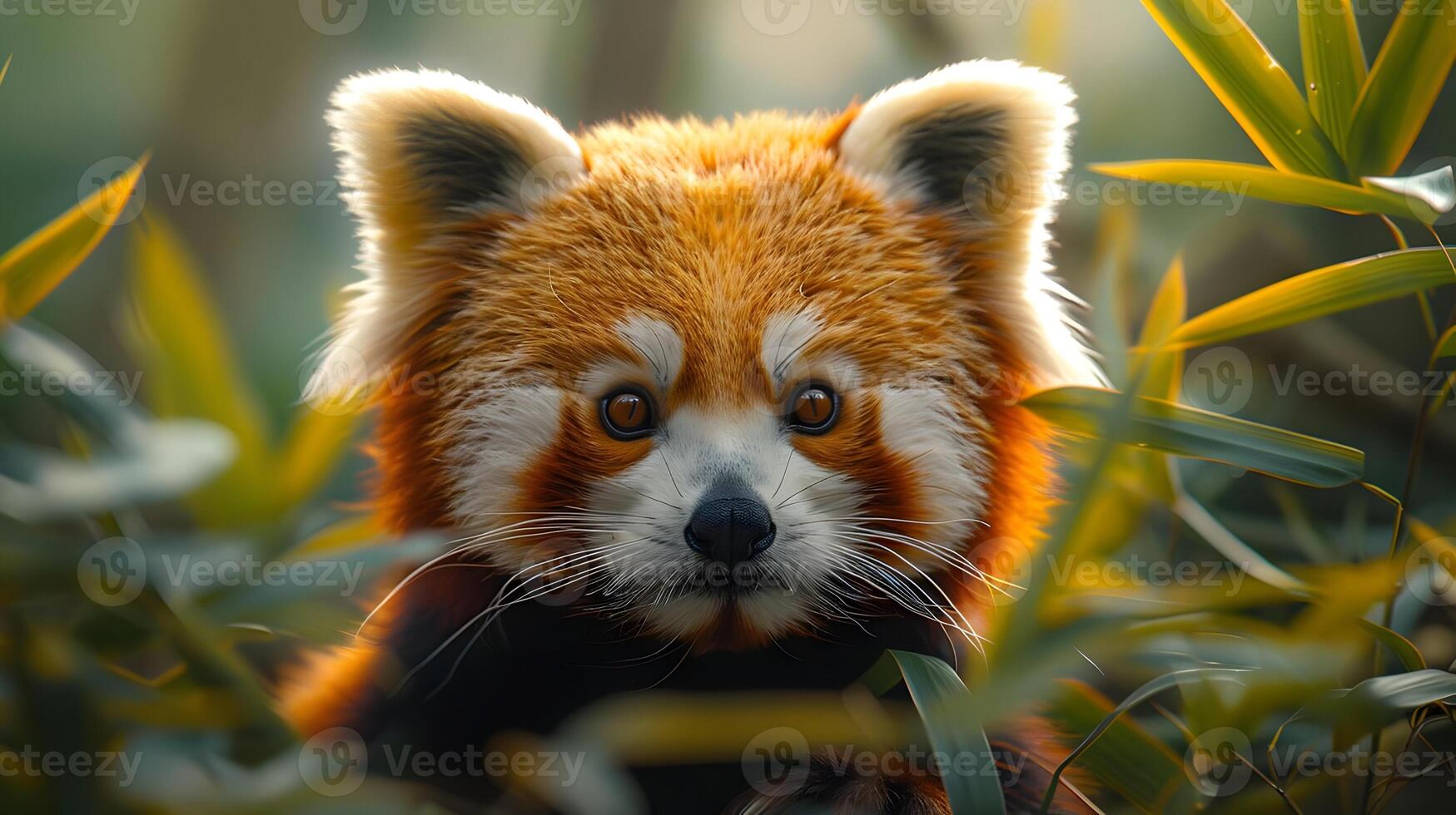 Red Panda Portrait in Lush Greenery - Realistic Photograph photo