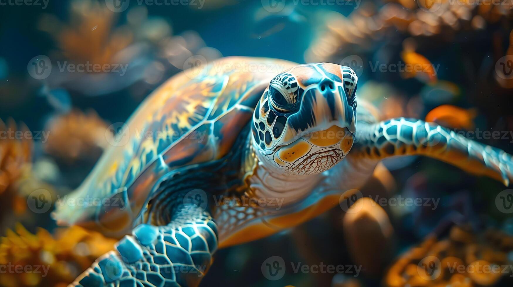 Sea Turtle Close Up - Realistic Photo of a Turtle in Ocean