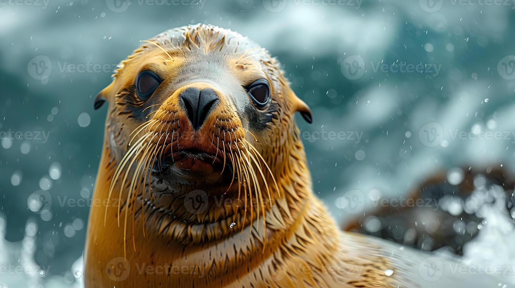 Close-Up Photo of a Wet Seal with Blurry Water Background