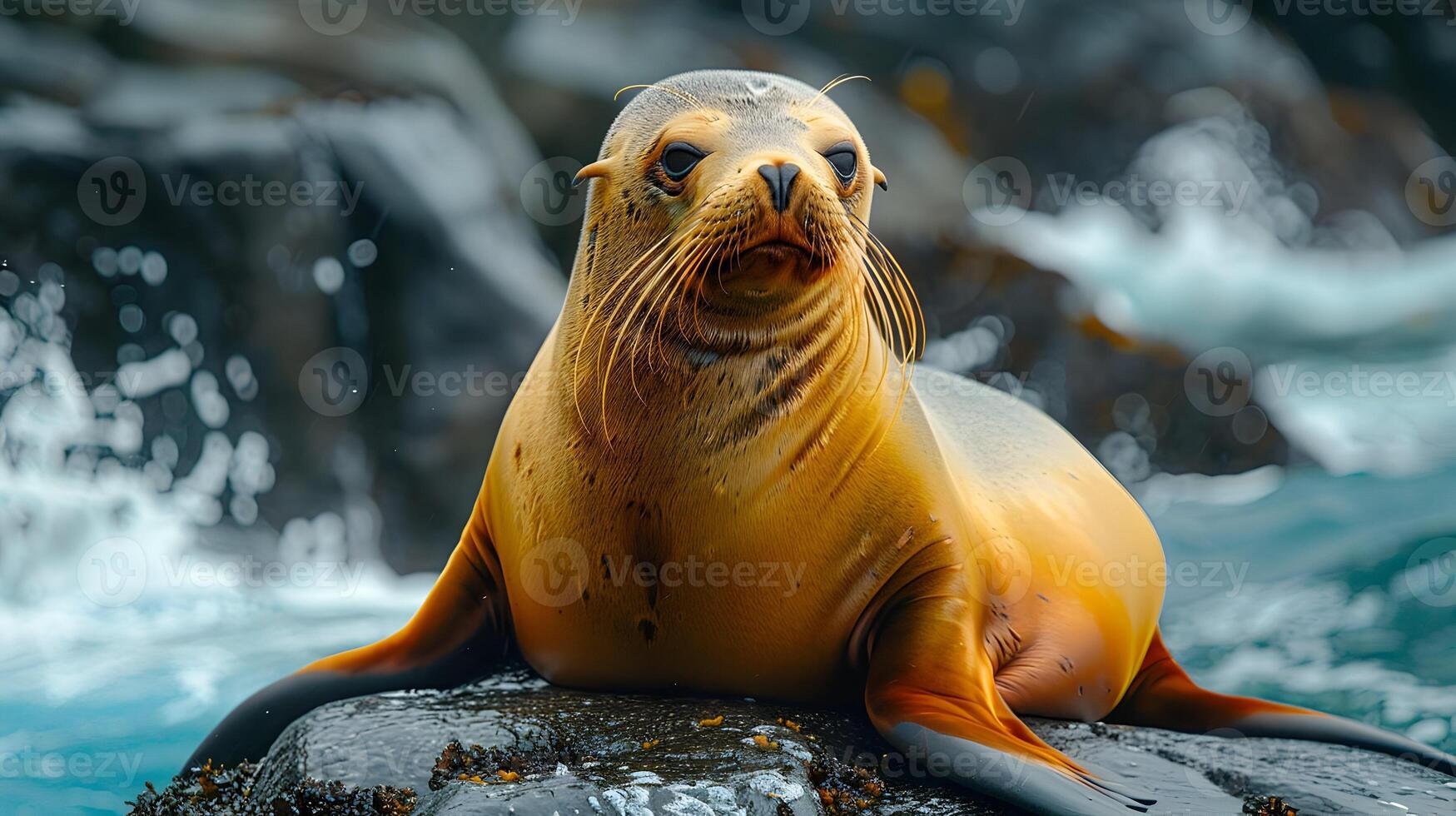Sea Lion Sitting on a Rock Realistic Image photo