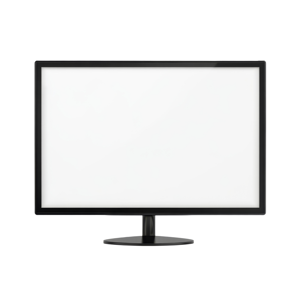 A blank display monitor stands alone against a transparent background, ideal for showcasing content or presentations, display monitor with blank isolated transparent background displayon transparent png