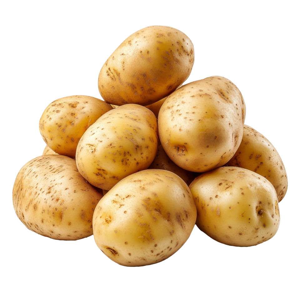 A collection of fresh, whole potatoes sits together on a bright transparent background, perfect for culinary preparations, group of potatoes isolated transparent background png