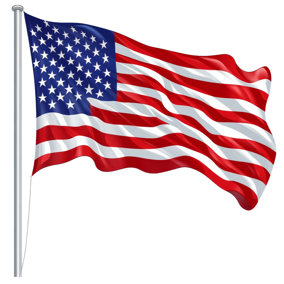 The American flag displays its striking red, , and blue colors, symbolizing patriotism and national pride, american usa flag illustration on transparent background png