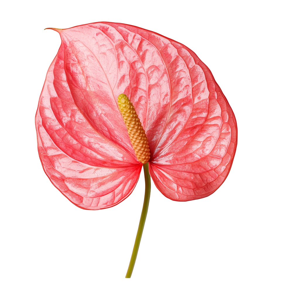 A striking anthurium flamingo flower displays its glossy pink petals and unique shape against a backdrop, anthurium flamingo flower isolated on png