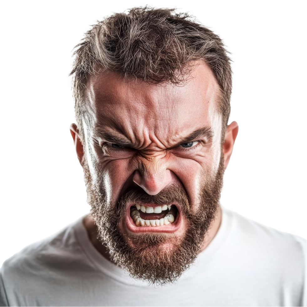 A man is showing intense anger with a fierce expression, emphasizing his emotional state clearly, angry man on transparent background png