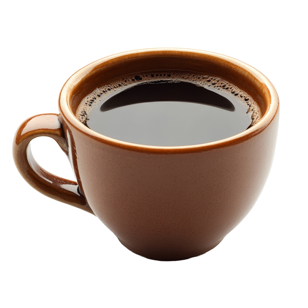 A brown cup holds dark coffee, inviting warmth and comfort, showcased against a clean backdrop, brown cup of coffee on transparent background png