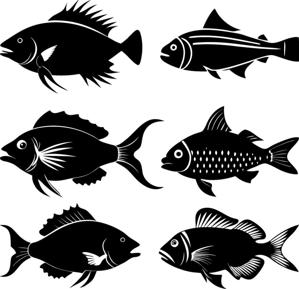 Fish icons set on the white background. vector