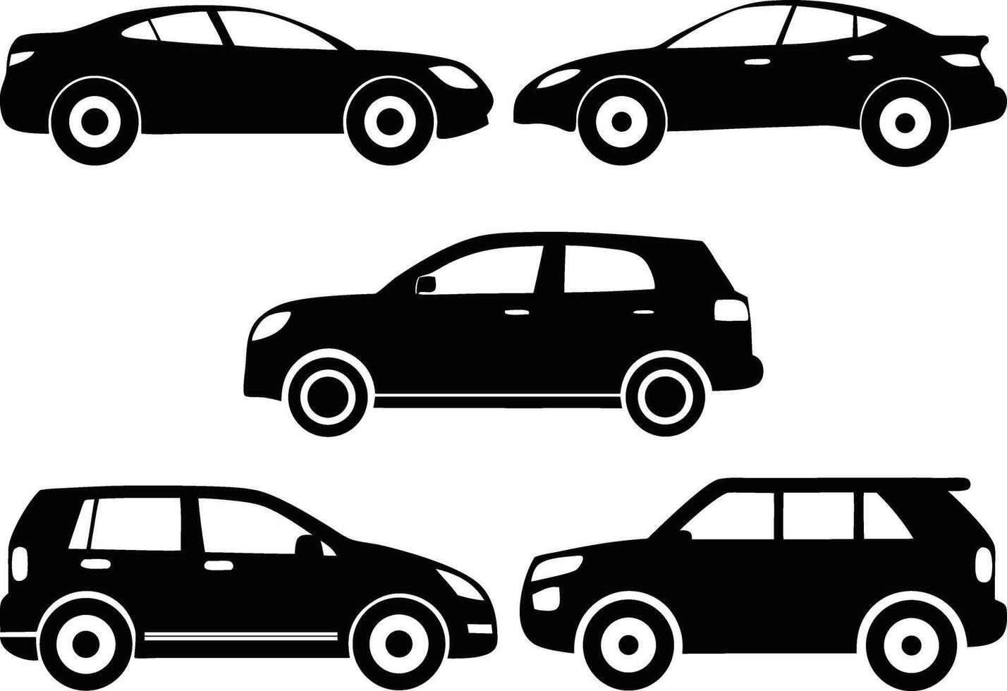 Set of silhouette automobile illustration. Car icon set. vector
