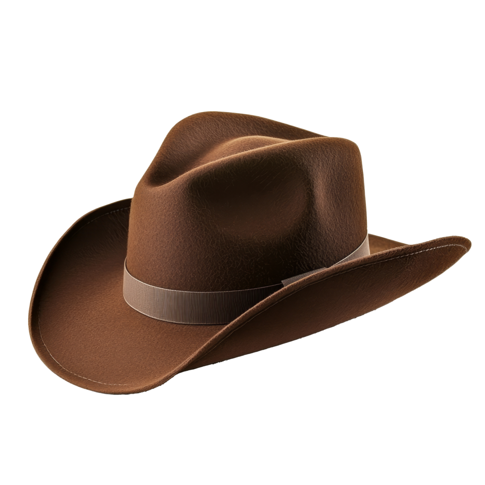 Close-up of a classic brown fedora hat on a backdrop, showcasing its unique style, classic brown fedora cowbow hat on transparent background png