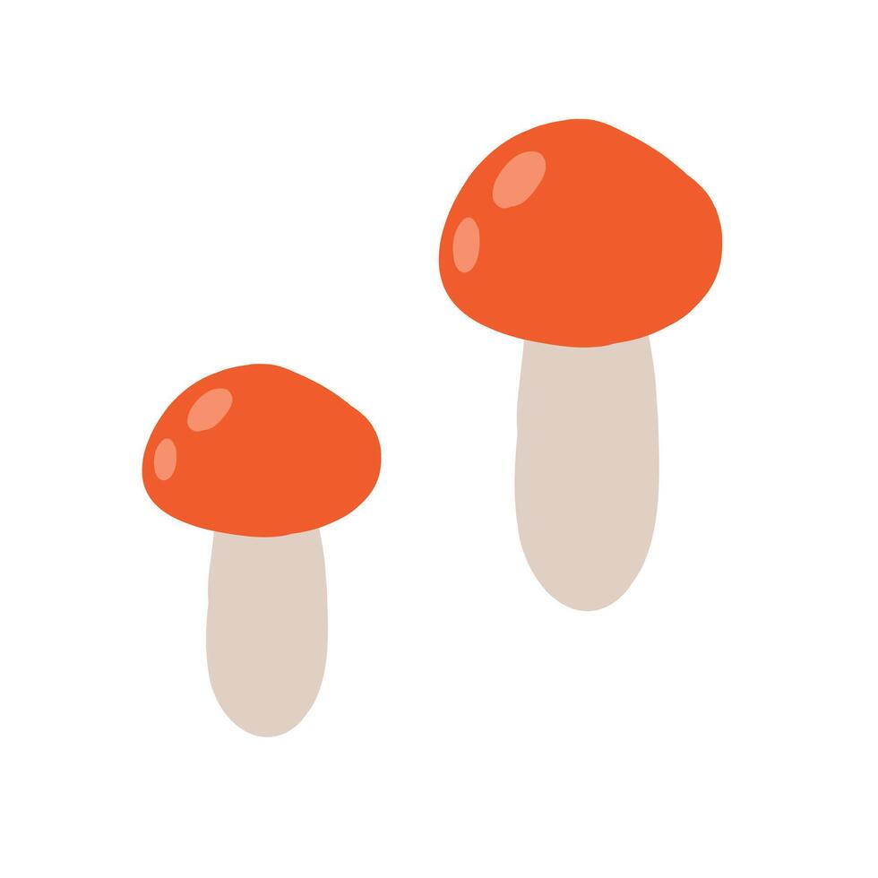 Cartoon-style illustration of red mushrooms with white stems, perfect for nature, fantasy, and woodland-themed projects vector