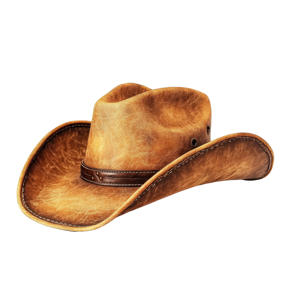 An elegant cowboy hat sits isolated on a transparent background, highlighting its textured leather and traditional design, cowboy hat on transparent background png