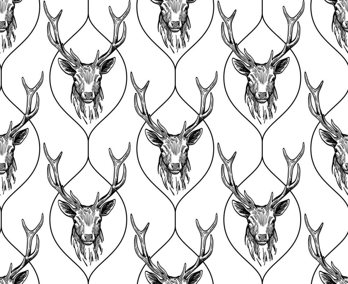 hand drawn pattern with deers vector