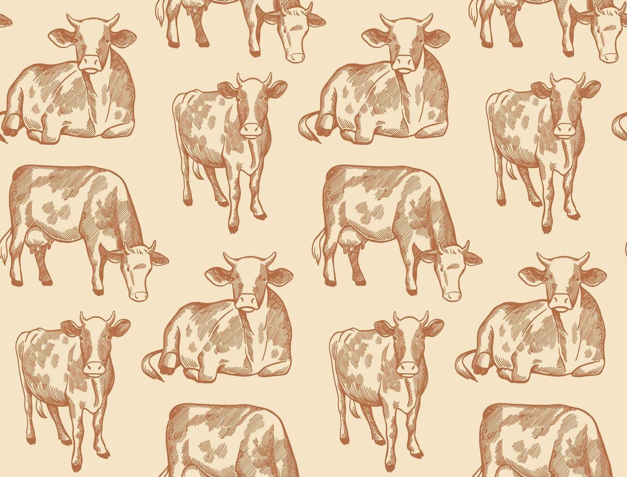 hand drawn cow pattern vector