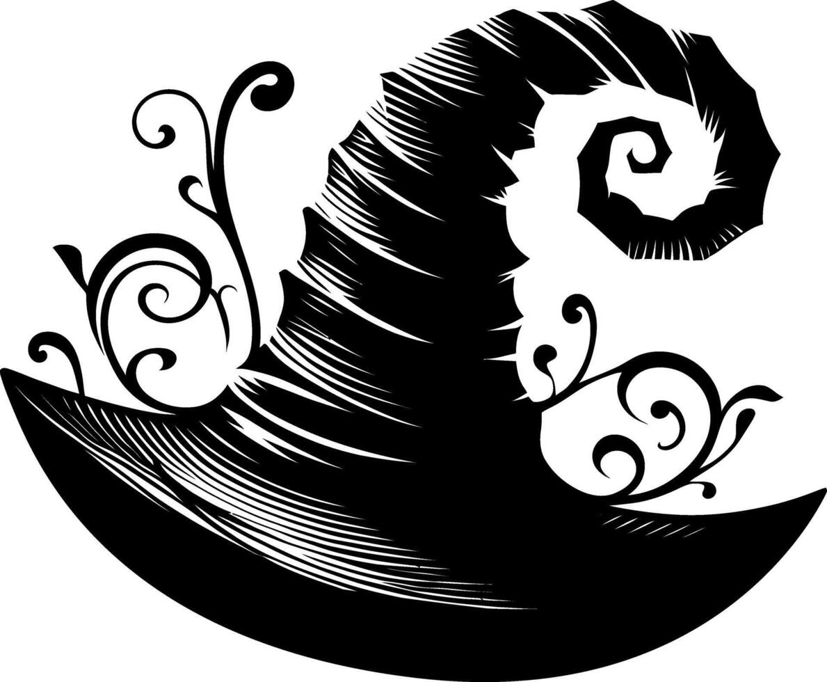 A witch hat with swirls and vines on it vector