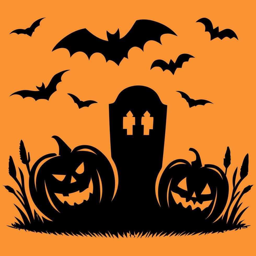 Halloween background with tombstone and pumpkins vector